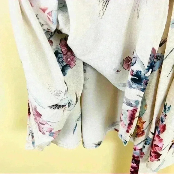 Label Of Love Floral Bird Peasant Ruffle High Neck Tie Waist Mini Dress Size 10 - Picture 8 of 15